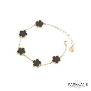 Park Lane Ivy Gold Bracelet | Designer-Inspired Black Floral Charm Bracelet